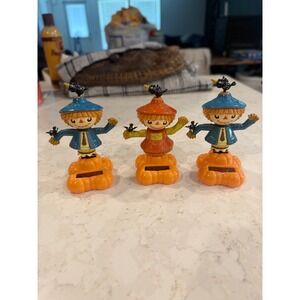 Set‎ of 3 Solar Powered Dancing Scarecrows Fall Autumn Pumpkin Decor Tested